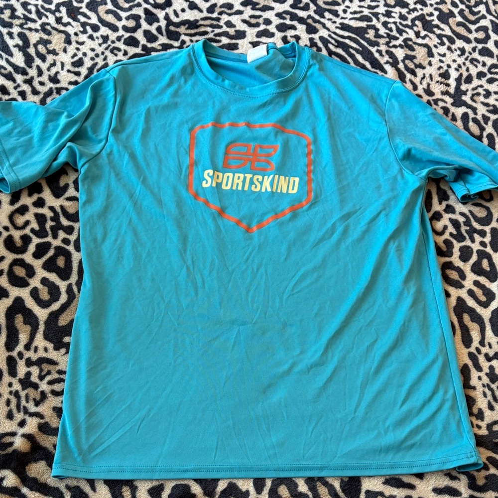 SPORTSKIND Teal Athletic Tee with Orange Logo